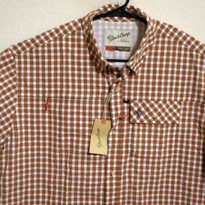 Duck Camp Shirt Mens 3XL New Short Sleeve Button Outdoor Vented Brown Striped